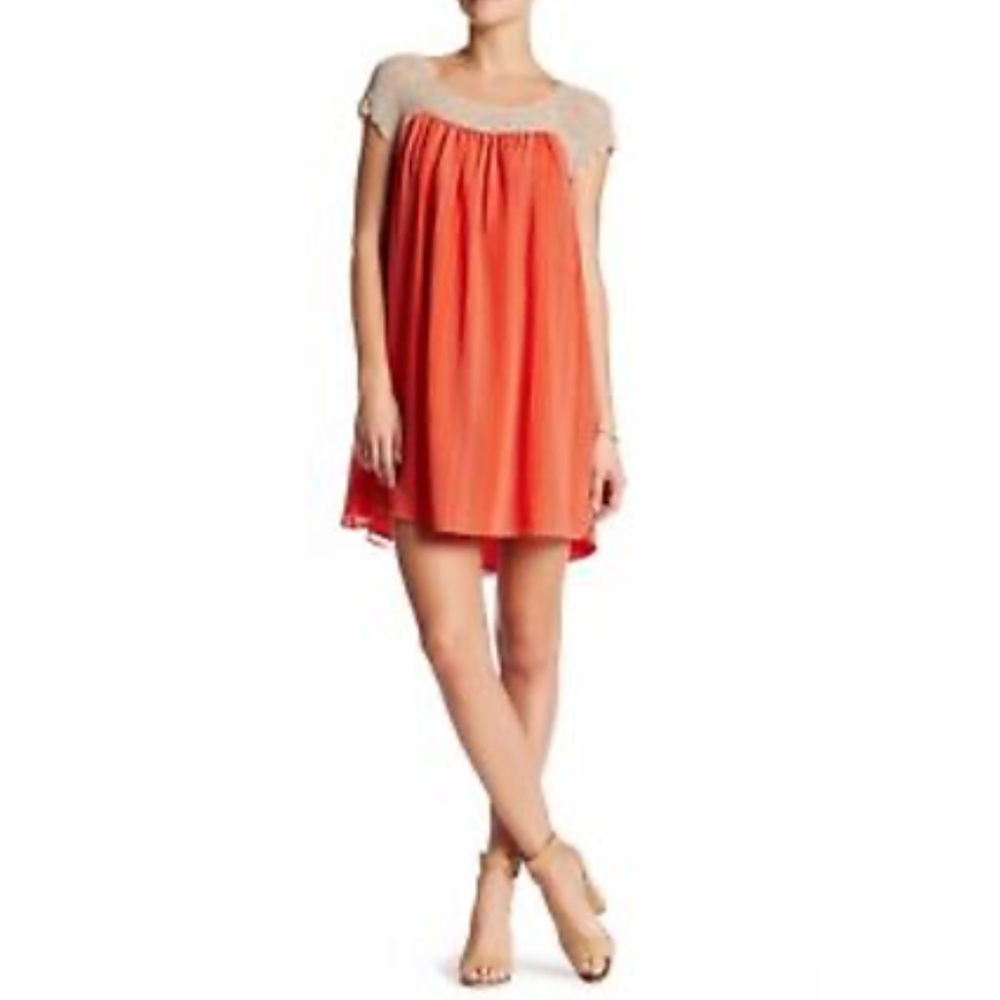 Joie Tenaya Silk Shift Dress with Crochet Collar-XS